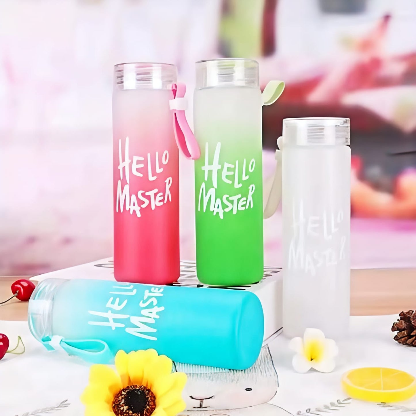 Glass Water Bottle "Hello Master" BUY 1 GET 1