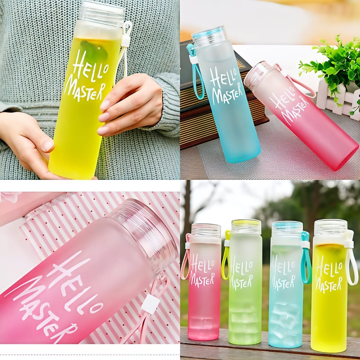 Glass Water Bottle "Hello Master" BUY 1 GET 1