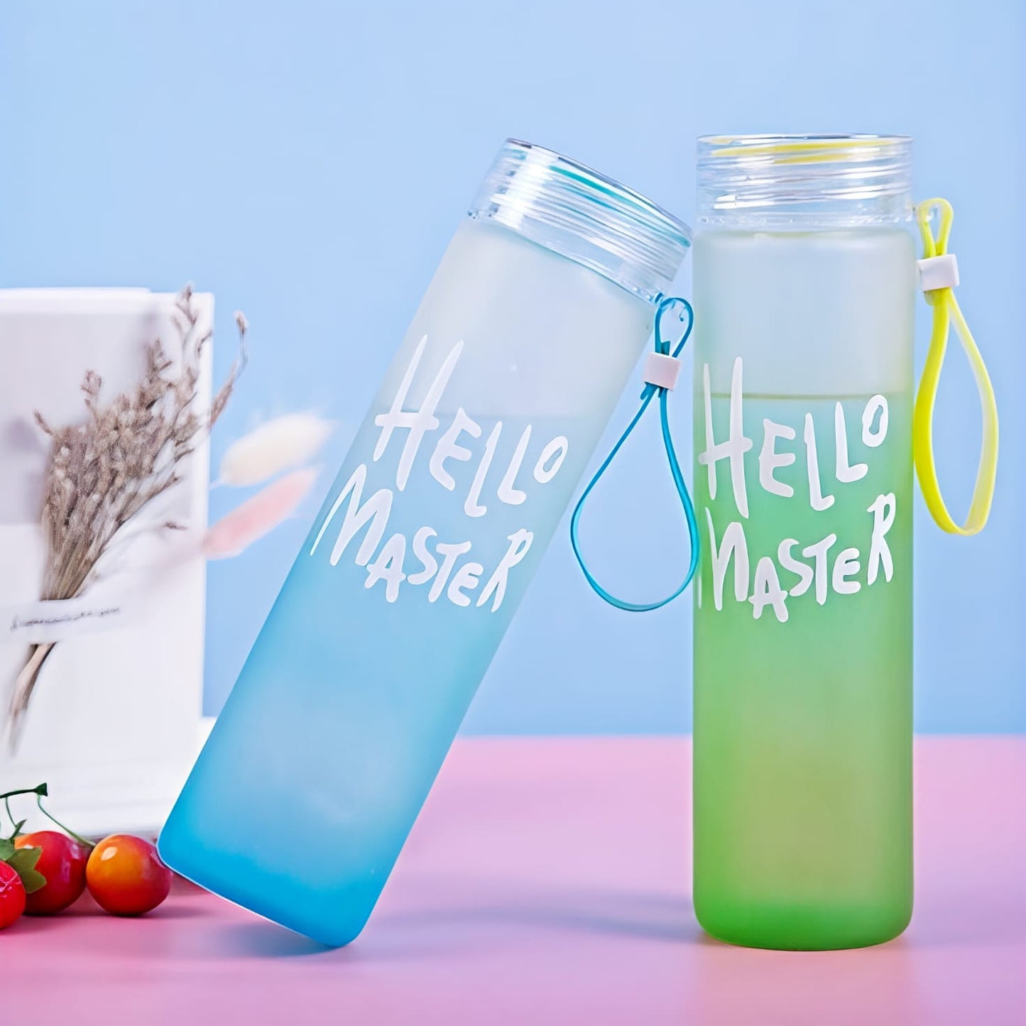 Glass Water Bottle "Hello Master" BUY 1 GET 1