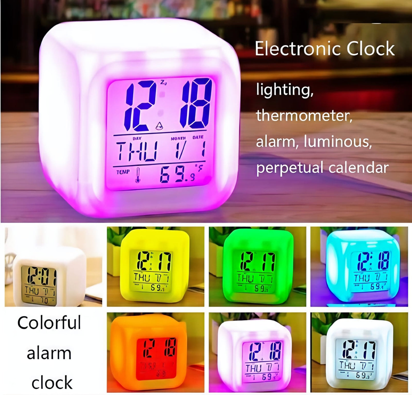 Eye-Catchy 7 Color Changing DIGITAL ALARM CLOCK